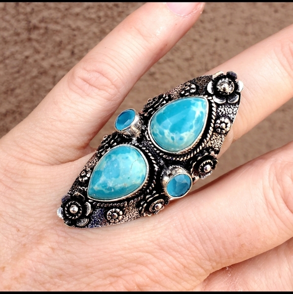 New Mosaic Jasper and Chalcedony 925 Silver Statement Ring. - Picture 6 of 16